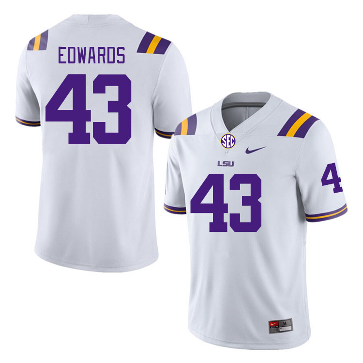 Men #43 Ty'son Edwards LSU Tigers College Football Jerseys Stitched-White